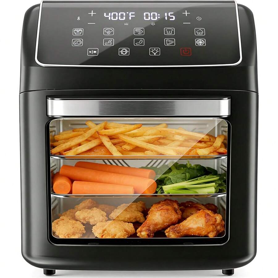 Freidora de Aire Digital, 12 Litros de Capacidad, Fríe Sin Aceite Eléctrico Multifuncional con Ventana y Luz Interna, Air Fryer Cocina Saludable Sin Aceite - Tipo de Enchufe B USA (110-127V) - Ver 1