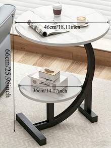Simple Luxury Solid Wood Circular Coffee Table - Modern Double-Layer Sofa Side Cabinet, Creative Lightweight Luxury Side Table, Chic And Simple Living Room Circular Coffee Table, Suitable For Bedroom, Balcony, Living Room And Kitchen Leisure Tables - White Coffee Table - View 9