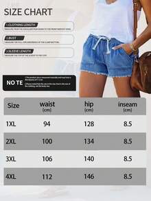 Pantalones cortos de mezclilla casuales y holgados con bolsillos y dobladillo deshilachado para mujer de talla grande en verano - Azul lavado oscuro - Ver 7