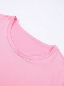 Disney T-Shirt,Stitch Pattern Printing,Ladies Summer Casual Pink Disney Stitch Character Print Regular Sleeve Round Neck Tee,Camiseta De Mujer De Disney, Impresa Con Personajes De Dibujos Animados De Disney, Estilo Primavera/Verano, Camiseta De Cuello Redondo, Hecha De Tela Suave, Cómoda Y Transpirable,  Adecuada Para Uso Diario, Ir De Compras, Fiestas Y Reuniones. También Es Talla Grande Adecuada Para Atuendos Diarios Y Como Regalo. - 粉色 - 查看 3