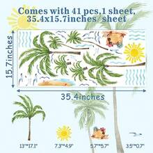Palm Tree Wall Stickers Large Tropical Coconut Tree Wall Decals Watercolor Sun Seagull Wall Decals Sea Waves Summer Beach Theme Wall Stickers For Bedroom Living Room Decor - 棕櫚樹 - 查看 5