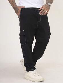 Men's Cargo Jeans, Comfortable Oversized Casual Fit With 6 Pockets, Skate Style - Hitam dan Putih - View 2
