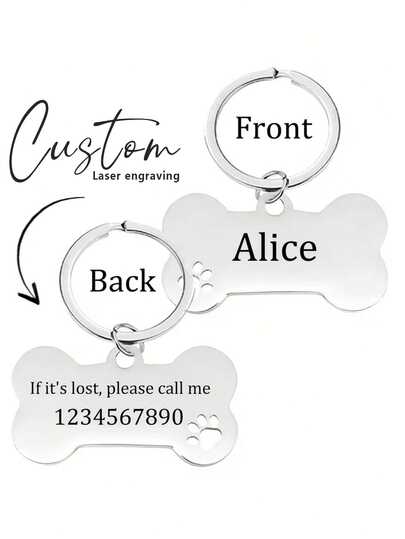 Personalized Dog Tag, Pet ID Tag, Stainless Steel Bone Shaped Dog Tag, Laser Engraved, Customized Dog Collar Tag, Pet Gift, Dog Name Plate, Personalized Bone Dog Tag, Engraved Dog Tag, Personalized Dog Tag, Puppy Gift, Vacation Style, Autumn Decor