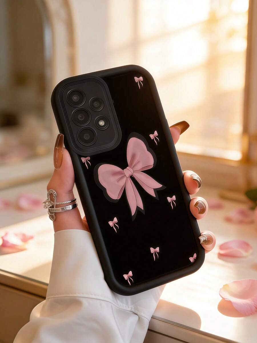 1个创意粉色蝴蝶结大理石纹理手机壳，兼容苹果7/8/X/XR/XS Max/11/12/13/14/15/16/17 Pro Max、三星Galaxy A14/A15/A16/A17/A04/A05/A06/A07/A54/A55/A56/A57/A34/A35A/36/A37/S26/S26 Plus/S26 Ultra、Transsion SMART7/8、G05、荣耀400/400 Pro/400 Lite，国际版，非国内版 - 天眼黑色 - 查看 1