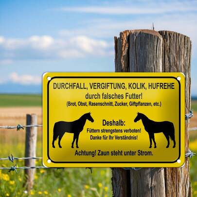 2D平面趣味德语警告标志，1个装 - “禁止喂食”金属墙饰，马匹剪影，8x12英寸，室内/室外装饰，适用于围栏、露台或花园 - 幽默礼物之选，围栏装饰，农舍装饰，家居装饰