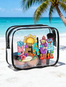 透明沙滩化妆包，带拉链旅行收纳包，PVC大容量收纳包，旅行便携式洗漱包，结实耐用的旅行化妆品收纳包，适合女性，邮轮洗漱包，女士礼物，透明沙滩化妆包 - 彩色 - 查看 5