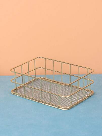 1pc Iron Square Large Capacity Cosmetic Storage Box, Jewelry Box, Makeup Brush & Perfume Organizer, Dresser Decor, Travel Essential Gift For Women