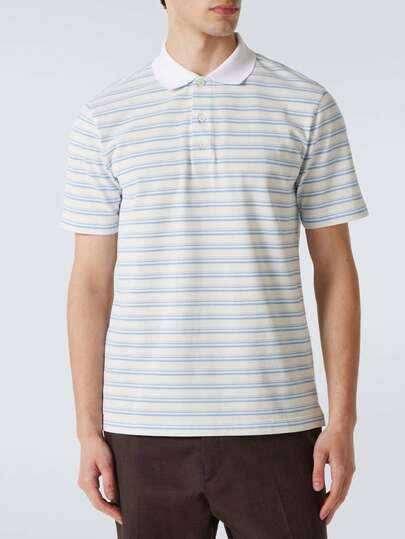 Áo polo nam tay ngắn kẻ sọc mùa hè mới, làm từ 100% sợi polyester, có cổ áo kiểu công sở và chất liệu co giãn cao.