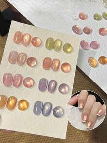15ml 2026 Spring/Summer & New Year Shimmering Multicolor Sunset Gold Satin Nude Pink Purple Sparkling Chameleon Nail Polish Gift Set, Includes Popular Crystal Glass Bead Chameleon Gel Nail Polish - Multicolor - View 3