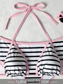 加大码两件套格子性感优雅休闲度假沙滩约会比基尼套装，女士夏季款 - 彩色 - 查看 6