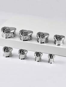 1对朋克复古不锈钢分叉心形无花果骷髅耳洞耳扩耳扩加强穿孔扩张腰部鞍形耳环日常佩戴 - 1對心形鬼頭耳擴 - 查看 8