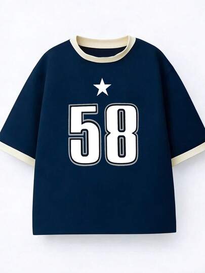 Tween Girls' Casual Color Block Round Neck Short Sleeve T-Shirt, Summer Top