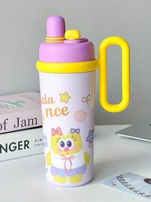 1pc Cartoon 316 Stainless Steel Insulated Coffee Cup, Large Capacity Straw Tumbler With Handle, Suitable For Valentine's Day, Spring Festival, Father's Day, Mother's Day, Teacher's Day, New Year, Qixi Festival, Halloween, Easter, National Day, Children's Day, Women's Day, And Other Occasions - Multicolor - View 7
