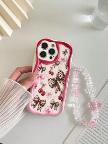 蝴蝶结奶油色纹理透明彩绘卡通手机壳，带链条，兼容 14、14 Pro、14 Pro Max、13、13 Pro、13 Pro Max、11、11 Pro Max、12、12 Pro、12 Pro Max、XR、XS、15、15 Pro、15 Pro Max、16、16 Pro、16 Pro Max、17、17 Pro、17 Air、17 Pro Max 系列 - 彩色 - 查看 5