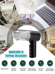 Mini Portable Wireless Car Vacuum Cleaner, Handheld Multi-Function Vacuum Cleaner & Blower, Cleaning Tool With Various Nozzles, USB Rechargeable, Pet Hair & Keyboard Cleaning, Home & Car Use (1800mAh Battery Capacity) - A - View 5