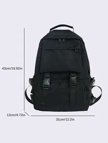 Mochila de estilo minimalista y casual clásico, diseño de unicolor, versátil y de moda, gran capacidad con múltiples bolsillos, correa para el hombro ajustable, adecuada para deportes al aire libre, viajes, ir al trabajo, estudiantes, compras y otras ocasiones, un bolso escolar ideal. - Negro - Ver 4