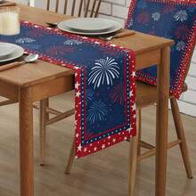 Patriotic 4th Of July Table Runner - Stars & Fireworks Design, Linen Blend, Perfect For Independence Day & Memorial Day Decor, Available In Multiple Sizes (13x48", 13x72", 13x108") - 樣式 1 - 查看 10