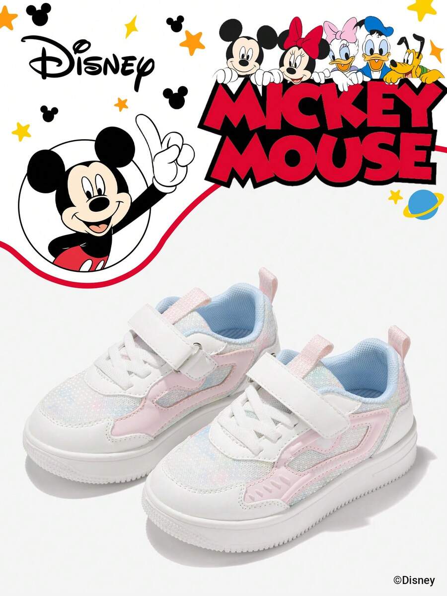 1 Pair Disney Mickey Mouse Collaboration Children's Sneakers, Suitable For Daily Wear, Festivals, Sports, Outdoor Activities, Comfortable, Non-Slip, Durable, Breathable (Boys' Sneakers, Boys' Skate Shoes, Children's Sneakers, Girls' Sneakers, Girls' Skate Shoes) - Pink - View 1