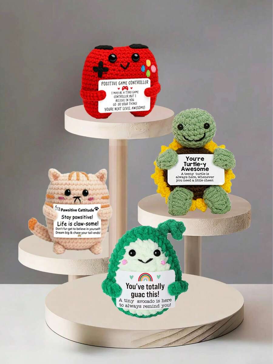 4pcs/Set Handmade Crochet Desktop Decor Figurines, Funny Sci-Fi Character Dolls, Cartoon Style, Great Gift For Best Friends, Birthday, Sisters, Moms, Grandmas, Unisex, Coworkernal Support, Positive Vibes, Party, Halloween, Thanksgiving, Christmas, Appreciation, Plush Toys, Room, Desk Decoration, Small Gifts, Souvenirs - Multicolor - View 1