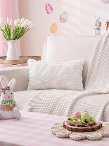 1pc White Easter Bunny Ear Decorative Pillow Case, Cute Plush Rabbit Embroidered Farmhouse Style Cushion Cover For Living Room, Dining Room, Sofa, Bed - White - View 16