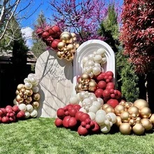 20/148 piezas Kit de arco de globos burdeos y dorado, globos de látex burdeos y dorado metálico de doble capa, adecuado para el Día de San Valentín, boda, aniversario, baby shower, decoración de fiesta de cumpleaños - Multicolor - Ver 2