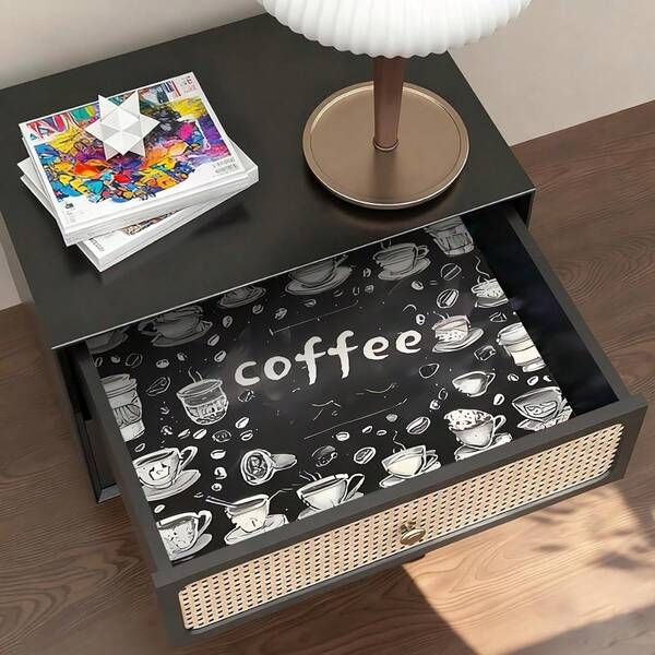 Black Coffee Bar Pattern Coffee Machine Drawer Mat, Home Decor Kitchen Placemat, 12x18 Inch Kitchen Cabinet Shelf Liner, 4/6 Pieces Shelf Mat