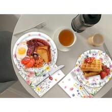 D60 PCS Wildflower Party Plies Flower Paper Plates And Napkins Spring Floral Theme Decoration Tableware For Birthday Baby Shower Wedding Picnic Afternoon Tea Garden Party Serve 20 Guests - 野花 - 查看 6