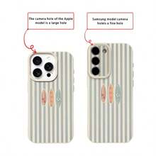 1pc TPU Material Light Blue Striped Floral Surfboard Pattern Phone Case Compatible With IPhone 17 Pro Max/17/16 Pro Max/15/13/12/11, S20 FE/A15/S24/A55, Note 11/Note 12/Note 13 Pro, Full Coverage Anti-Drop Soft Protective Phone Cover - White - View 7