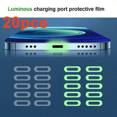 20pcs Luminous TPU Charging Interface Protective Film | Anti-Scratch, Glow-In-Dark Design, Suitable For Type-C And Apple Devices, Fluorescent Strip Cover