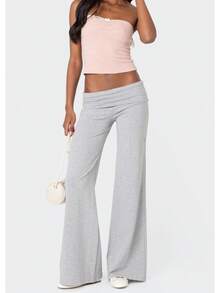 Women's Flare Skinny Pants Fold Over Leggings Stretch Bootcut Bell Bottom Slim Fit Yoga Pants Y2k Joggers - 淺灰色 - 查看 6