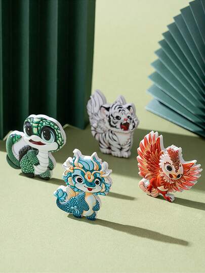 1pc Creative 3D Four Mythical Beasts Decorative Magnet, Cartoon Azure Dragon, Vermilion Bird, Black Tortoise, White Tiger Fridge Decor