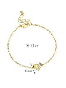 Charm-In 1 件心形手链，镶嵌璀璨锆石，优雅别致，适合女士日常或节日佩戴。 - 金黃色 - 查看 3