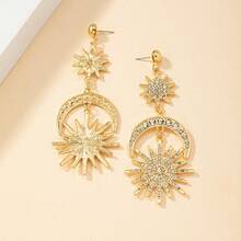 1对时尚优雅的星星吊坠耳环，适合女性日常和节日穿着 - 金黃色 - 查看 3