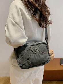 Fashionable Casual Denim Square Bag, Versatile Shoulder Bag, Unique Minimalist Crossbody Bag, Handbag, Easter - Black - View 4