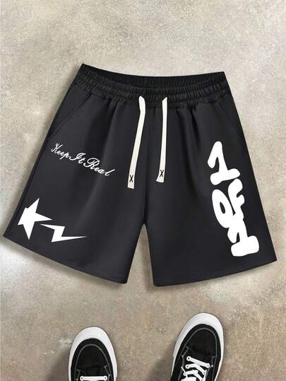 Men's Shorts Summer New Arrival Letter Print Casual Sports Regular Fit Plus Size Travel Vacation Outdoor Camping Elastic Waistband Drawstring Pants