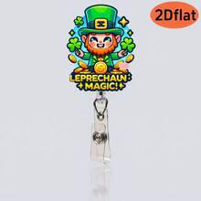 Carrete retráctil para el Día de San Patricio con diseños de trébol de la suerte, arcoíris, monedas y duendes, adecuado para portadores de tarjetas de identificación, regalos festivos - Multicolor - Ver 14