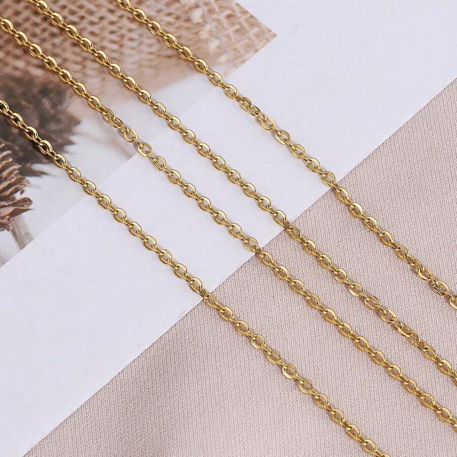 2m 1/1.5/2mm Gold Stainless Steel O-Ring Cross Chain, For DIY Bracelet & Jewelry Making