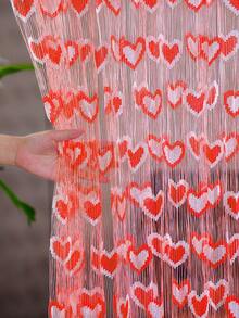 1pc Cute Romantic Dual-Color Heart String Tassel Curtain, 39.37in X 78.74in, Decorative Curtain, Suitable For Kindergarten Decoration - Bright Red - View 4