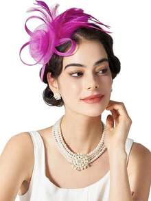 1 Peça Chapéu Fascinator Vintage Feminino dos Anos 20, 30 e 50, Headpiece com Véu Floral para Casamento, Chá da Tarde - Multicolorido - Visão 17