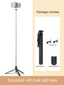 1.7m/1.3 Meters Bluetooth Wireless Selfie Stick Tripod With 3-Color LED Fill Light, 360° Rotatable Stainless Steel Portable Phone Holder, Compatible With IPhone 16/15/14/13/12/11e/Max/Pro/Xs/Xr/X/Plus, Galaxy S25/S24/S23/S22 Ultra, Android Smartphones, GoPro, Suitable For Travel/Selfie - Multicolor - View 18
