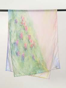 1条水彩花卉扎染印花头巾，薄纱面料，扎染撞色高端清新柔软长款围巾，水彩雪纺头巾时尚百搭，多功能围巾，防晒防风，适合日常佩戴，清新柔软 - 多色-D - 查看 7