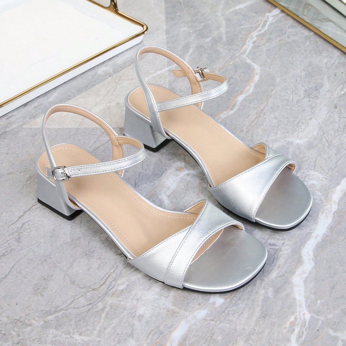 Sandalias de tacón grueso de punta abierta para mujer, sandalias de estilo francés de tacón medio, sandalias de talla grande para damas, sandalias