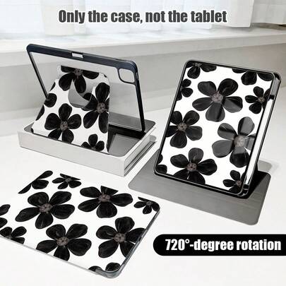 1个翻盖式平板电脑保护套，带笔槽，黑色花卉图案，720度旋转支架，PU皮革材质，带自动休眠/唤醒功能，兼容荣耀平板8/9/10、荣耀GT 11.5英寸/X7/X8A/X9/X8Pro/X9Pro/V9/V8 Pro、MatePad 11英寸2023/2022款/MatePad 11.5（2026款）以及其他苹果平板电脑型号等。
