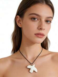 120cm Adjustable Rope Chain Ceramic White Dove Necklace, Women's Stainless Steel Pearl Beaded Long Necklace, Party Accessories - White - View 8