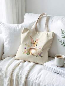 Easter Themed Double-Sided Print Children's Shoulder Backpack, Printed Tote Bag, Casual Travel Beach Bag, Large Capacity Reusable Shoulder Bag, Children's Casual Shoulder Bag, Large Capacity Canvas Beach Bag, Printed Girl's Grocery Shoulder Bag - Multicolor - View 8