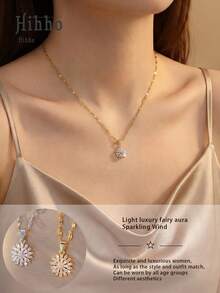 Hihho 1条双色星芒立方氧化锆项链，奢华飘逸闪耀，璀璨夺目的锆石镶嵌设计，日常佩戴百搭，尽显优雅魅力与时尚格调。 - 星芒 - 查看 1