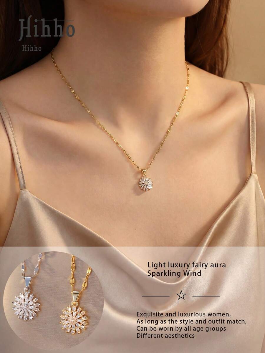 Hihho 1条双色星芒立方氧化锆项链，奢华飘逸闪耀，璀璨夺目的锆石镶嵌设计，日常佩戴百搭，尽显优雅魅力与时尚格调。 - 星芒 - 查看 1