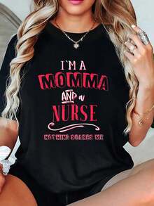 playeras de algodón mujer, Soy mamá y enfermera. Nada me asusta. Regalo de enfermería. Camiseta para madres. conjuntos de mujer tops - Negro - Ver 1