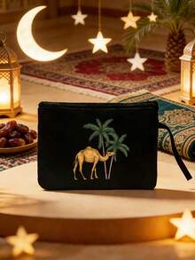 Camels & Coconut Trees Print Tote Bag, Reusable Cosmetic Pouch With Camels Design, Lightweight, Cosmetic & Toiletry Organizer Bag, Zippered Cosmetic Bag, Lightweight Tote Bag, Toiletry Bag, Storage Bag, Travel Accessory, Perfect For Shopping, Back-To-School Gift,Versatile Use,New Year, Valentine'S Day Gift, Ramadan Gift,Back-To-School Gift ,Room Decor - Multicolor - View 7