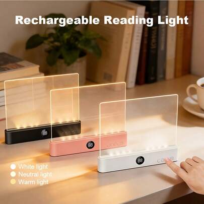 Flat Book Light, Rechargeable Clear LED Smart Reading Light With 3 Colors & Timer, Dimmable Full Page Panel Plate Lamp, Eye Protection, Portable Flat Reading Light For Bedside, Travel, Study
